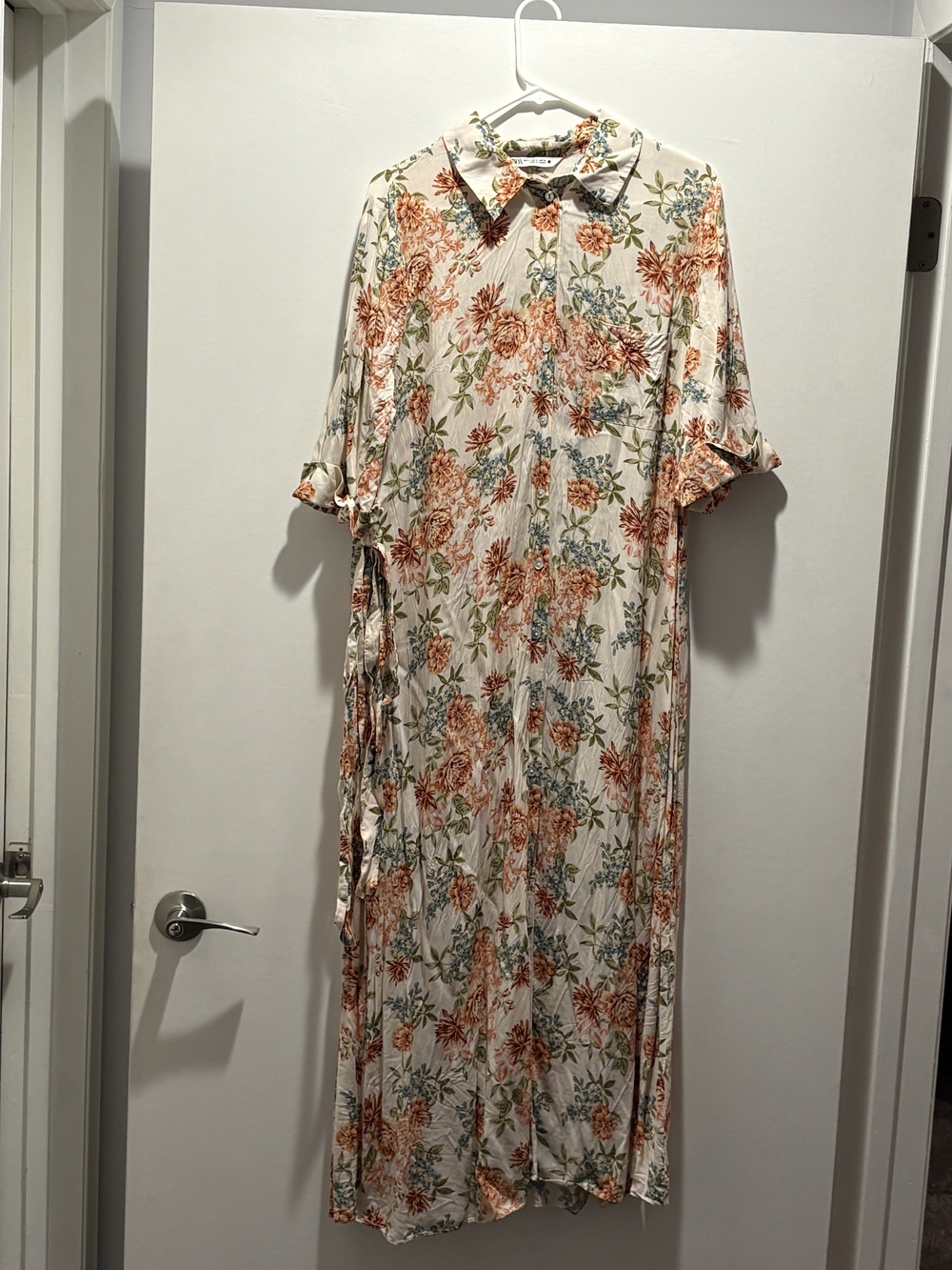 Zara Cream Maxi Dress with Orange Floral Print